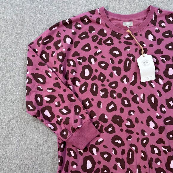 True Craft Leopard Print Crew Neck Pullover Top Size XL Purple Long Sleeve New - Picture 2 of 7